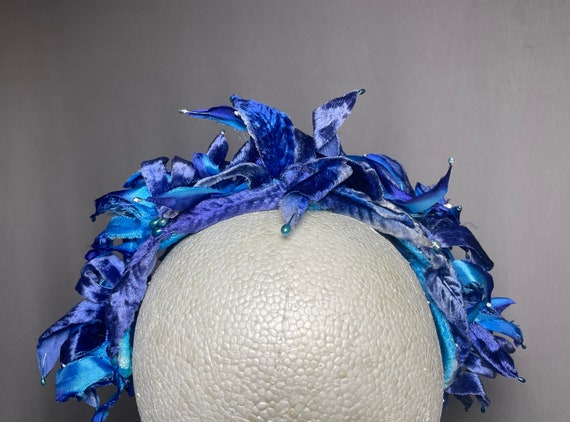 Very Blue Gorgeous Fascinator Headband Vintage Ha… - image 6