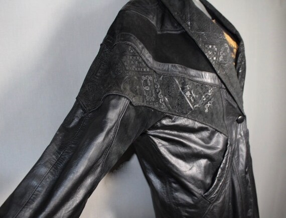 90s Full Length Leather  Patchwork Trench Coat - image 6