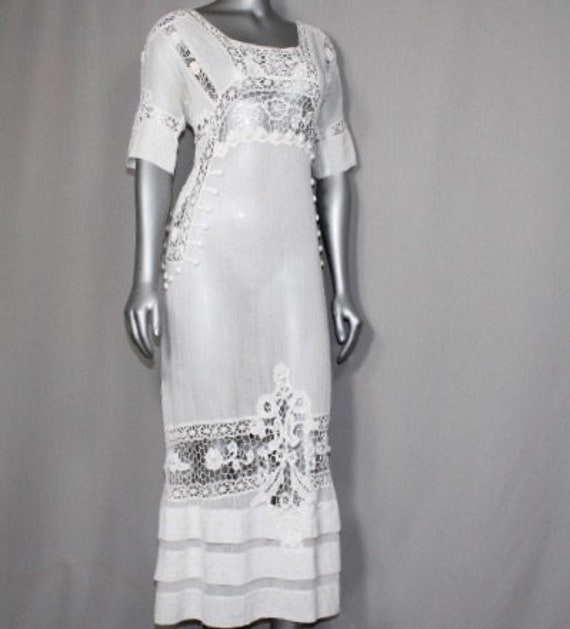 Exquisite  Antique 1910 White Hand Crocheted Fren… - image 3