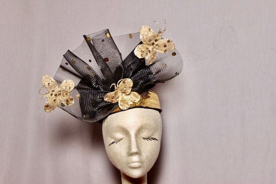 Black Gold Butterfly 80s Fascinator