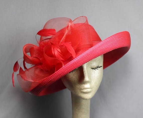 Free Ship USA only Bright Red Wide Brim Fedora Aut