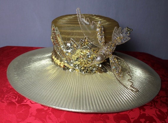 Flamboyant Gold 80s Dynasty Style Hat Weddings Ch… - image 4