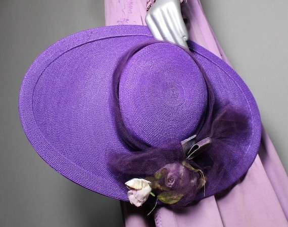 Purple Passion 1940s Wide Brim Hat Race Day Church