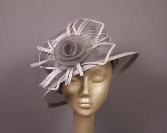 80's/90's  Silver Gray White Summer Hat Weddings Races English Tea Parties.