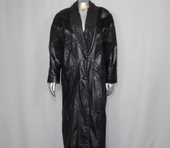 90s Full Length Leather Patchwork Trench Coat