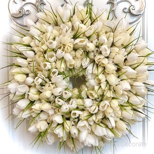 READY TO SHIP | Large Creamy White Tulip Wreath for Front Door | Spring Summer Floral Wreath | Elegant Wedding Decor | All Season Wreath