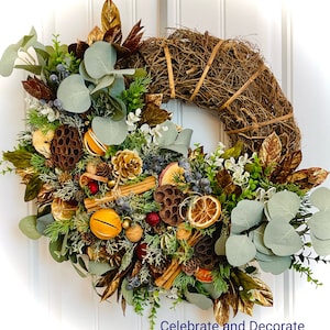 Christmas Dried Fruit Wreath for Front Door READY TO SHIP Classic British Traditional Holiday Preserved Citrus Orange Lime Persimmon Wreath
