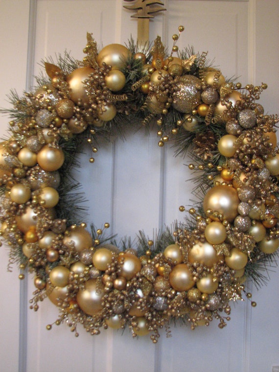 Gold Christmas Wreath Gold Wreath Ornament Wreath Holiday Etsy