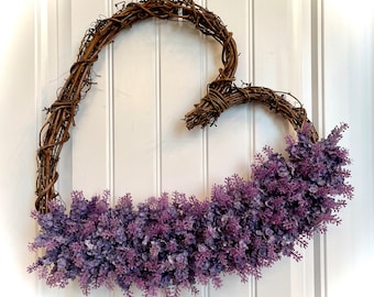 READY to SHIP - Lavender Heart Shaped Wreath for Front Door, Easter Wreath, Mothers Day Gift, Lavender Spring Floral Wreath, Easter Decor