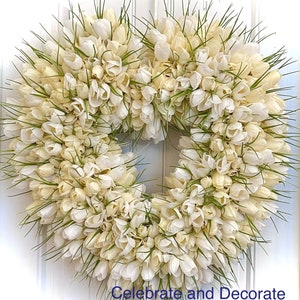 READY TO SHIP xl White Tulip Heart Wreath for Front Door | Spring Wreath | Summer Wreath | Elegant Wedding Decor | Mothers Day Gift