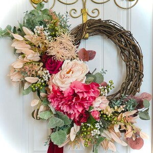 Shades of Pink Peony Wreath for Front Door READY TO SHIP Spring Summer Burgundy Wreath Pink Valentines Day Floral Decor Mother’s Day Gift