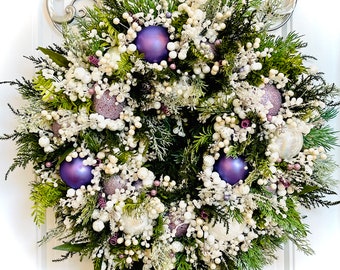 Lavender Christmas Wreath | Heirloom Ornament, Faux Pine Decor