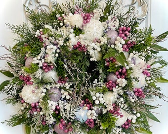 Lavender Christmas Ornament Wreath | Winter Pastel Heirloom Decor