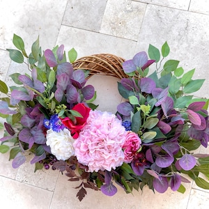 READY TO SHIP - Spring Garden Floral Wreath for Front Door, Easter Wreath, Pink Peony Wreath, Summer Hydrangea Wreath, Door Decor