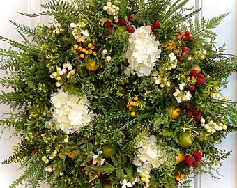 READY TO SHIP | Stunning Summer Fruit Wreath for Front Door | Colorful All Season Lemons Limes Raspberry Berry Fern Wreath | Spring Decor