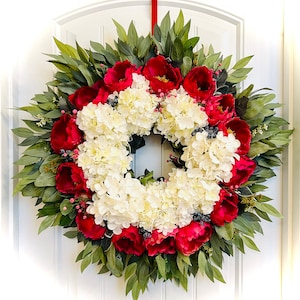 READY TO SHIP | Vibrant Valentine Floral Front Door Wreath | Elegant Spring Summer Wreath | Colorful White Fuchsia Hydrangea Peony Wreath