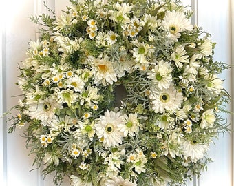 READY TO SHIP | Coming Up Daisies Wreath for Front Door | Creamy White Summer Floral Wreath | Spring Cottage Garden Wreath |All Season Decor