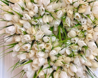 READY TO SHIP Gorgeous White Tulip Heart Wreath for Front Door | Spring Wreath | Summer Wreath | Elegant Wedding Decor | Mothers Day Gift