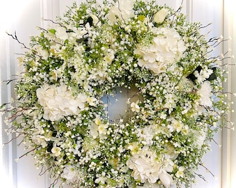 READY TO SHIP - Elegant All Season White Spring Wreath for Front Door | Creamy White Summer Wreath | All Season White Floral Wedding Decor