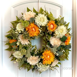 READY to SHIP | Stunning OOAK Sunflower Summer and Fall Floral Wreath for Front Door | Farmhouse Country Cream White Sienna Sunflower Wreath