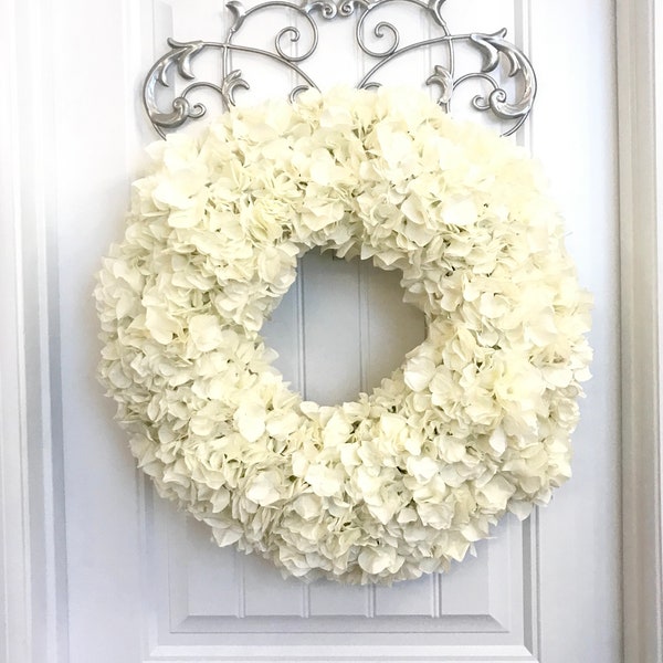 READY TO SHIP - xl White Hydrangea Wreath for Front Door, Spring Summer Wreath, Wedding Bridal Wreath Decor Decoration, Elegant White Wreath