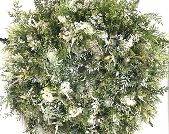 READY TO SHIP | Whimsical White Cottage Garden Spring Wreath for Front Door | Summer Floral Wreath | Creamy White Whildflower Wreath