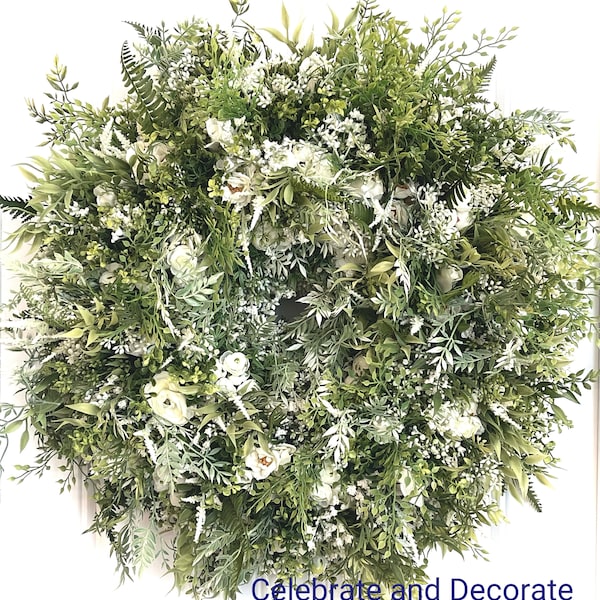 White Cottage Garden Wreath | Spring Floral Front Door Decor