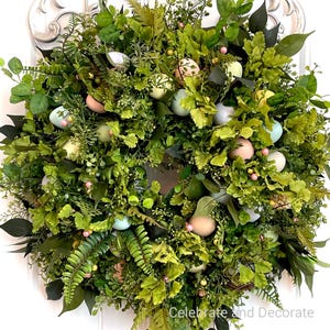 READY to SHIP | OOAK Easter Egg Wreath for Front Door | Spring Wreath | Elegant Vibrant Door Decor | Lush Spring Fern Wreath