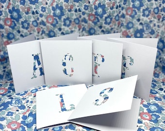 Liberty fabric letter (A-Z) or number (1 - 9) blank 4’’ greeting card