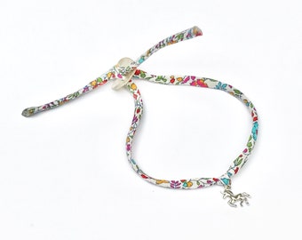 Liberty fabric unicorn bracelet with pearl button