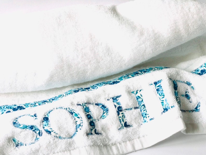 Liberty personalised towel Liberty of London print lettered white Egyptian bath towel image 1