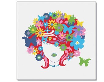 70's Pop Retro Girl, Cross Stitch Pattern, PDF Instant Download - No. 130, Wall Decor