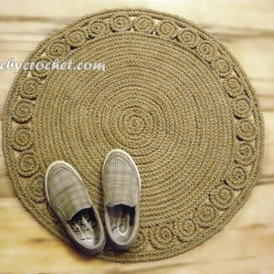 Jute rug, Braided rug , Round crochet rug, Handmade rug, Unique rug, no.035