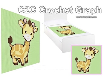 C2C crochet Graph, Cute Baby Giraffe PDF Chart, Baby Blanket Graph, Corner to corner, No.018