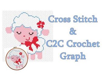 Small Blanket Graph, Baby Lamb Cross Stitch Chart Pattern, c2c crochet ,No.149,PDF