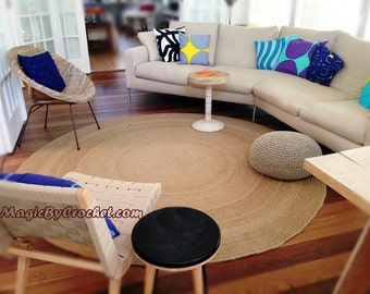 Florida Rug, 8 ft, Natural Fiber Hand crochet Natural jute Area rug, no.051