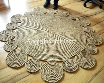 Playful rug, 150 cm, Handmade rug, Braided rug, Jute rug, Vintage style, Rustic rug, no.001