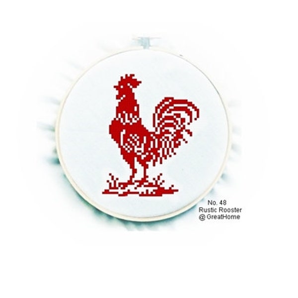 Rustic Rooster, Redwork, Cross Stitch Pattern , PDF beginner cross stitch, Retro conted graph, No.048