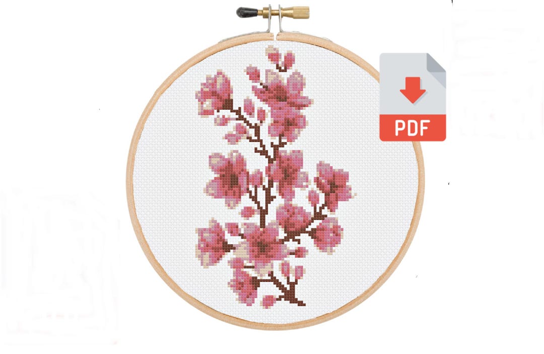 Cherry Blossom Cross Stitch Pattern, Counted Chart PDF Instant Download ...