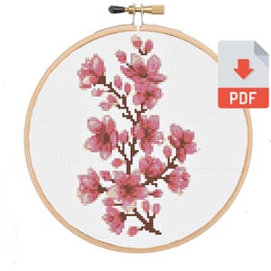 Cherry Blossom Cross Stitch Pattern, Counted chart PDF instant download, No.72, Instructions
