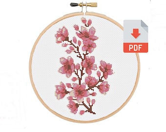Cherry Blossom Cross Stitch Pattern, Counted chart PDF instant download, No.72, Instructions