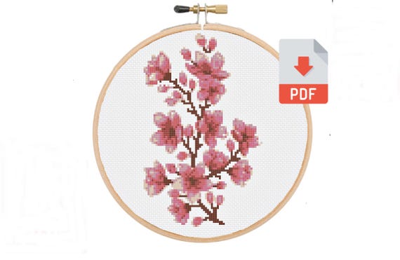 Cherry Blossom Cross Stitch Pattern, Counted Chart PDF