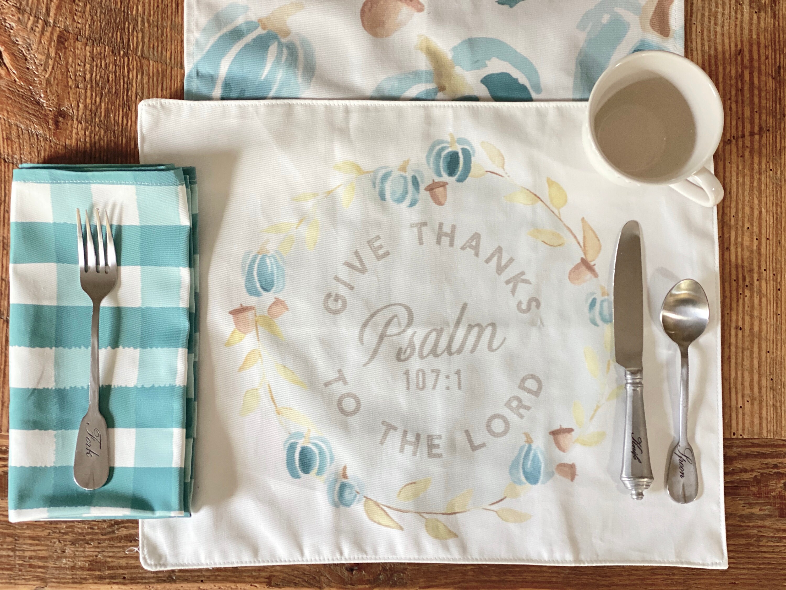 Woven Blue Plaid Placemats Give Thanks Plaid Dinner Table Etsy