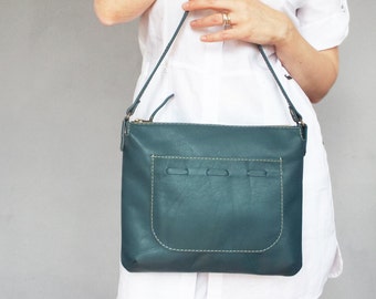 Petroleum green leather bag. Small green shoulder purse. Leather cross body handbag bag.  Green bag leather.