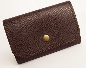 Saffiano Dark Brown Leather Key Case Wallet, 6 Key Holder