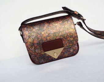 Shimmery Brown Leather Crossbody Bag, Small Saddle Purse