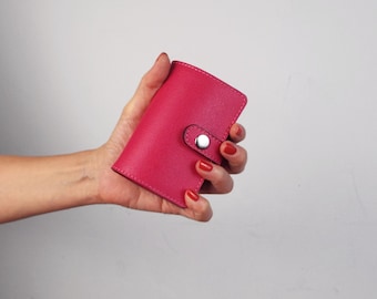 Fuchsia Leather Card Wallet, Safiano Leather, Holds 20 Cards