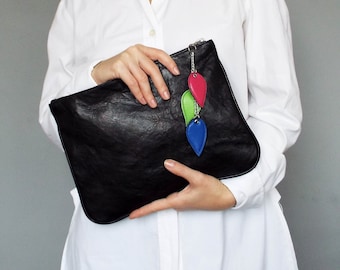 Leather clutch. Black leather clutch. Clutch bag. Evening clutch. Ipad case.