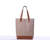 Leder Tote Segeltuchtasche. Gesteppte Leinen Segeltuchtasche. Lässig, große Beutel.