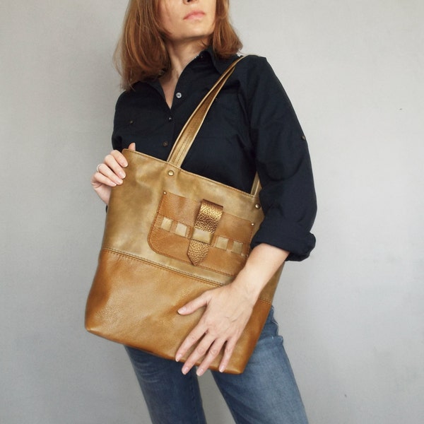 Leather tote bag. Ginger leather bag. Leather shoulder bag.  Leather tote. Leather handbag. Tote bag leather.